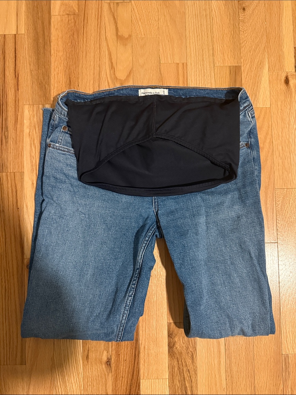 Abercrombie & Fitch Light Blue Denim Maternity Boyfriend Jeans with Black Panel